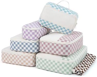 Narwey 7 Set Packing Cubes for Suitcases and Backpack, Suitcase Organiser Bags Travel Packing Cubes Storage Shoes Bag for Carry on Hand Luggage Travel Essentials Accessories (Checker Combined)