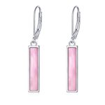 CRMAD Rose Quartz Bar Earrings for Women Sterling Silver Leverback Earrings Rose Quartz Jewelry Gift (pink)
