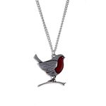 St Justin Pewter Red Enamel Robin Bird Pendant Necklace