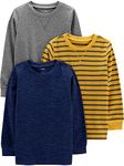 Simple Joys by Carter's Boys' 3-Pack Thermal Long Sleeve Shirts, Grey/Navy Heather/Yellow Stripe, 4