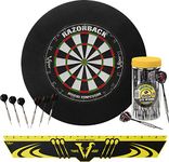 Viper by GLD Products Defender Backboard & Sisal/Bristle Steel Tip Dartboard Bundle: Elite Set (Razorback Dartboard, Defender Backboard, Edge Throw Line, 21pc Jar of Darts)