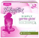 Playtex Simply Gentle Glide Fragrance Free Tampons, Super Absorbency, Pack of 36