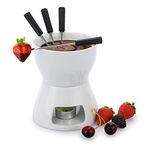 JuxYes Ceramic Butter Chocolate Fondue Pot Set, 400ml Cheese Fondue Set with 4 Forks, Butter Warmer Fondue Pot, Family Melting Hot Pot for Tapas (White)