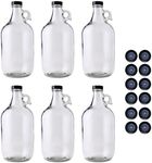 FastRack 64 oz Growler, 1/2 Gallon Glass Beer Growler with 18 Polyseal caps, Half Gallon Glass Jug, Clear Growlers for Beer