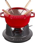 Staub Fondue Set with 4 Forks, Suitable for Cheese, Chocolate and Meat Fondue, Cast Iron, Cherry Red, 16 cm