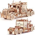 Wood Trick Big Rig Mechanical Toy Truck - 14x6″ - Powerful Rubber Band Motor - Realistic Semi Truck Wooden Model Kit for Adults and Kids - 3D Wooden Puzzle