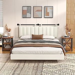 BSHOMGI Wall Mounted Headboard King Headboards Only Comfortable Velvet Vertical Channel Headboards for Adjustable Size Bed (Velvet Beige, King)
