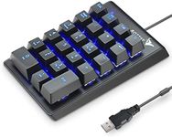 Rottay Number Pad, Mechanical USB Wired Numeric Keypad with Blue LED Backlit 22 Key Numpad for Laptop Desktop Computer PC Black (Blue switches)