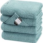 SEMAXE Bathroom Hand Towel, 100% Cotton Towels with Hanging Loops, Hotel Spa Quality Highly Absorbent Towel Set of 4, 27" L x 16" W, Blue Hand Towel