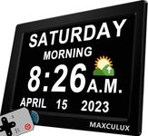 MAXCULUX 5 Colors Digital Clock with Daylight Saving & Night Dimming, 19 Alarms Wall and Table Clock, Calendar Clock for Seniors Vision Impaired Memory Loss (7" with Remote)