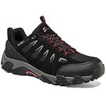 SHULOOK Walking Shoes Mens Waterproof Hiking Shoes Non Slip Lightweight Trekking Hiking Boots Comfortable Outdoor Trainers (Black/Red, Numeric_10)