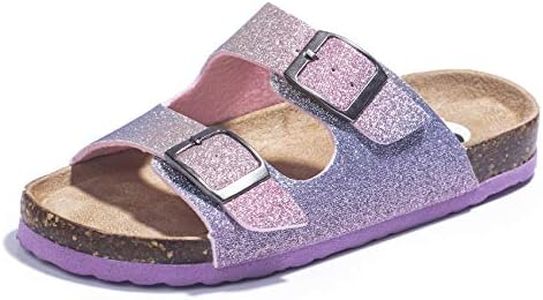 FITORY Girls Glitter Slide Sandals, Cork Slipper with Adjustable Straps for Little Kid Pink Size 13