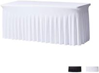 Perfect Memories Premium 6ft Spandex Fitted Tablecloth and Table Skirt (White) - One-Piece, Wrinkle-Resistant Ruffles Design Installs in Seconds | Weddings, Banquets, Baby Showers, Parties, Events