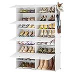 Shoe Rack - 8 Tier Shoe Storage Cabinet - 32 Pair Plastic Shoe Organizers Shoe Shelves with Doors for Closet Hallway Bedroom Entryway(White)