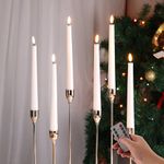 Eywamage White Flameless Taper Candles with Remote, Flickering Real Wax LED Battery Operated Christmas Candlesticks Set of 6