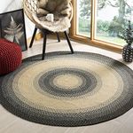SAFAVIEH Braided Collection Area Rug - 5' Round, Black & Grey, Handmade Country Cottage Reversible, Ideal for High Traffic Areas in Living Room, Bedroom (BRD311A)