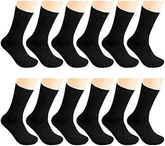 12 Pairs Men Dress Socks Ribbed Black Color - W933G-BK