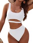 Blooming Jelly High Waisted Bikini Set for Women High Cut Swimsuits Two Piece Sports Bathing Suits, white, M
