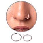 HY DOT 2pcs Silver Nose Ring 20g Piercing Jewellery, 6mm + 8mm Nose Rings hoop Thin Snug Tiny Nose Ear Lip ring Tragus Septum Piercing Jewellery, 316L Surgical Steel Women Girl's Gift