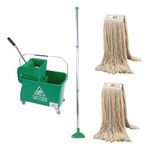 20L Industrial Mop and Bucket Set Commercial Kentucky Wringer Heavy Duty Cleaning For Schools Restaurants Shops Offices (Kentucky Green Bucket Set)
