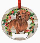 Red Dachshund Ornament - E&S Pets - DIY Personalizable - Dog Gifts - Ceramic Round Ornament with Glazed Finish - X-mas Decoration - Christmas Ornaments Craft Gifts - Ornaments for Pet Lovers