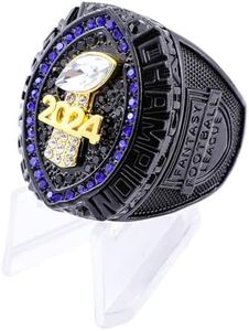 guancrown 2024 Fantasy Football Championship Trophy Ring Award Prize Sports Winner FFL Champion Ring, size 11, Zinc, Black Diamond