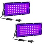 50W LED Black Light 2 Pack, ELWOKS Black Lights for Glow Party, Ultra Thin Black Lights Flood Lights with On/Off Switch, Glow in The Dark, for Party, Halloween, Body Painting