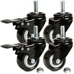 H&S 4 Castor Wheels Heavy Duty 200KG 50mm PU Rubber Swivel Trolley Furniture Caster with Brakes Black - Screw