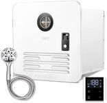 Filluck RV Tankless Water Heater, 65,000 BTU with Control Panel Showerhead, DC 12V, Freeze Protection, High Altitude Available,15" x 15" White Door On Demand Instant Hot Water Heater for RV Camping