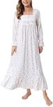 Rubehoow Women's Nightgown Victorian Nightwear Long Sleeve Vintage Pajama Dress Soft Cotton Loungewear with Pockets, Lilac Rose, Medium