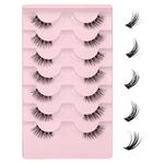 JIMIRE Half Lashes with Clear Band Cat-Eye Eyelashes Fluffy Wispy False Eyelashes Natural Look Handmade Soft DIY Cluster Lashes Pack 7 Pairs