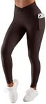 SUUKSESS Women Scrunch Butt Lifting Leggings with Pockets Twist Crossover High Waisted Yoga Pants (Brown, S)