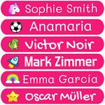 50 Custom Stickers with Name to Mark Objects. Adhesive Waterproof Labels for Kids to tag Their Books, Toys, School Stationery, Lunch Boxes and Much More. Size 2.3 x 0.4 in (Fuchsia)