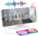 Projection Alarm Clock, Beedove Digital Clock with 180° Rotatable Projector, USB Charger Port, Dimmer, LED Large Mirror Display, Timer, Snooze, 12/24H, Digital Alarm Clock for Bedroom (White)