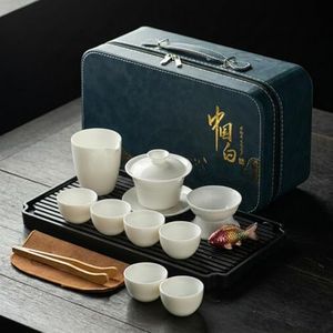 Portable Gongfu Tea Set with Color-Changing Tea Pet, 14-Piece Complete Tea Ceremony Kit for Home, Office, Travel & Camping, Porcelain Teapot, 6 Cups & Travel Bag, Ideal Gift (WHITE TEA SET)