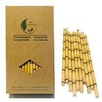 Yellow Bamboo Straws, Biodegradable Disposable Bamboo Paper Drinking Straws for Cake Topper Party Decorations, Replace Plastic Straws 100 Pack