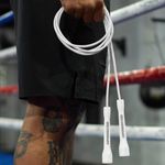 JDU Athletics Speed Series I Made For Boxing 20% Heavier Than Standard PVC Tangle-Free Boxer's Jump Rope, Size Adjustable, Indestructible Handles, Double Unders, Beginners and Experts White Eclipse
