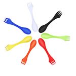 JEOPKO 7 Pack Plastic Spork, Portable and Reusable Camping Spork Lightweight and Strong Spork Plastic, Spoon Fork Knife Set Portable for Backpacking Hiking Outdoors(7color), Blue,green,orange,white