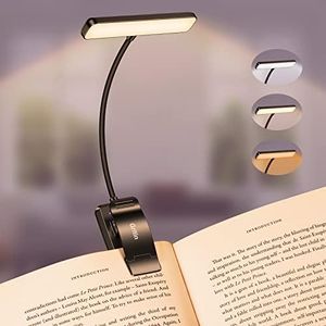 Gritin 19 LED Rechargeable Book Light for Reading in Bed with Memory Function- Eye Caring 3 Color Temperatures,Stepless Dimming Brightness,80 Hrs Runtime Lightweight Clip On Light for Book Lovers