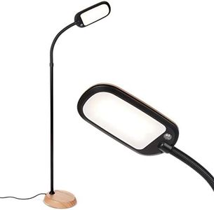 Brightech Litespan Slim LED Lamp, Modern Floor Reading Lamp Over Chair for Living Rooms & Offices, Tall Lamp with Adjustable Gooseneck, Crafts Work Light, Dimmable Standing Lamp for Bedroom - Wood