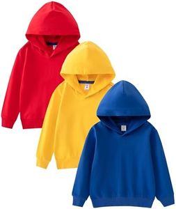 GFQLONG 3 Pack Toddler Lightweight Hoodie Sweatshirt, Kids Boys Girls Sports Long Sleeve Pullover Tops, Red+ Yellow+ Blue 5T-6T