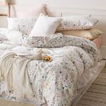 LifeTB Garden Flower Queen Cotton Floral Duvet Cover Full Bedding Sets Botanical Comforter Cover Chic Bedding Sets 1 Duvet Cover 2 Pillowcases Queen Bedding Collection