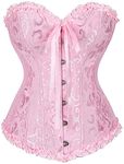 SZIVYSHI Pink Corset - Corsets for Women - Overbust Sweetheart Lace Up Plastic Bones Bustier Top - Waist Trainer - Size S