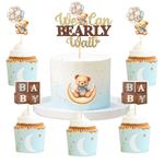 MEMOVAN Bear Baby Shower Cupcake Toppers 25pcs We Can Bearly Wait Cake Cupcake Topper Bear Cake Cupcake Decoration for Baby Boy We Can Bearly Wait Bear Theme Birthday Baby Shower Gender Reveal (Blue)