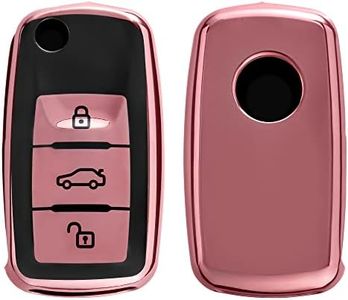 kwmobile Key Cover Compatible with VW Skoda SEAT 3 Button Car Key - Soft TPU Car Key Fob Protector Case - Rose Gold Matte/Black High Gloss