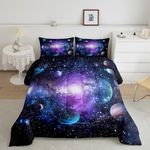 Galaxy Comforter Outer Space Kids Bedding Set 3D Printed Space Comforter Set for Boys Room Decor Space Outer Sky Lightweight Quilt Set Full Size with 2 Pillow Case