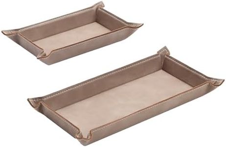 Navaris PU Leather Tray Set - 2 pcs Trinket or Valet Key Bowl - Jewellery, Pen, Watch Organiser Desk Trays - Stylish Bedside Table Accessories Tidy for Men