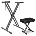 GLEAM Keyboard Stand and Bench Set, Double X Style Keyboard Stand Height from 48cm to 96cm, Heavy Density Foam Padded Bench Height from 35.5cm to 45.5cm Black