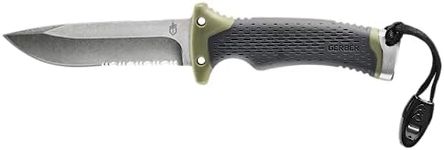 Gerber Gear Ultimate Outdoors Survival Knife - Fixed Blade Knife for Hunting, Fishing, Foraging, Camping, and Bushcraft with Fire Starter, Sharpener, Whistle, and Sheath - 4.75” Stainless Steel Blade