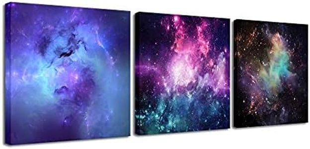 Pyradecor Fantastic Outer Space Canvas Prints Wall Art Blue Purple Nebula Galaxy Stars Pictures Canvas Artwork for Bedroom Home Office Decorations